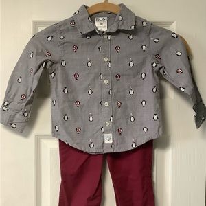 Penguin button up shirt and pants like new